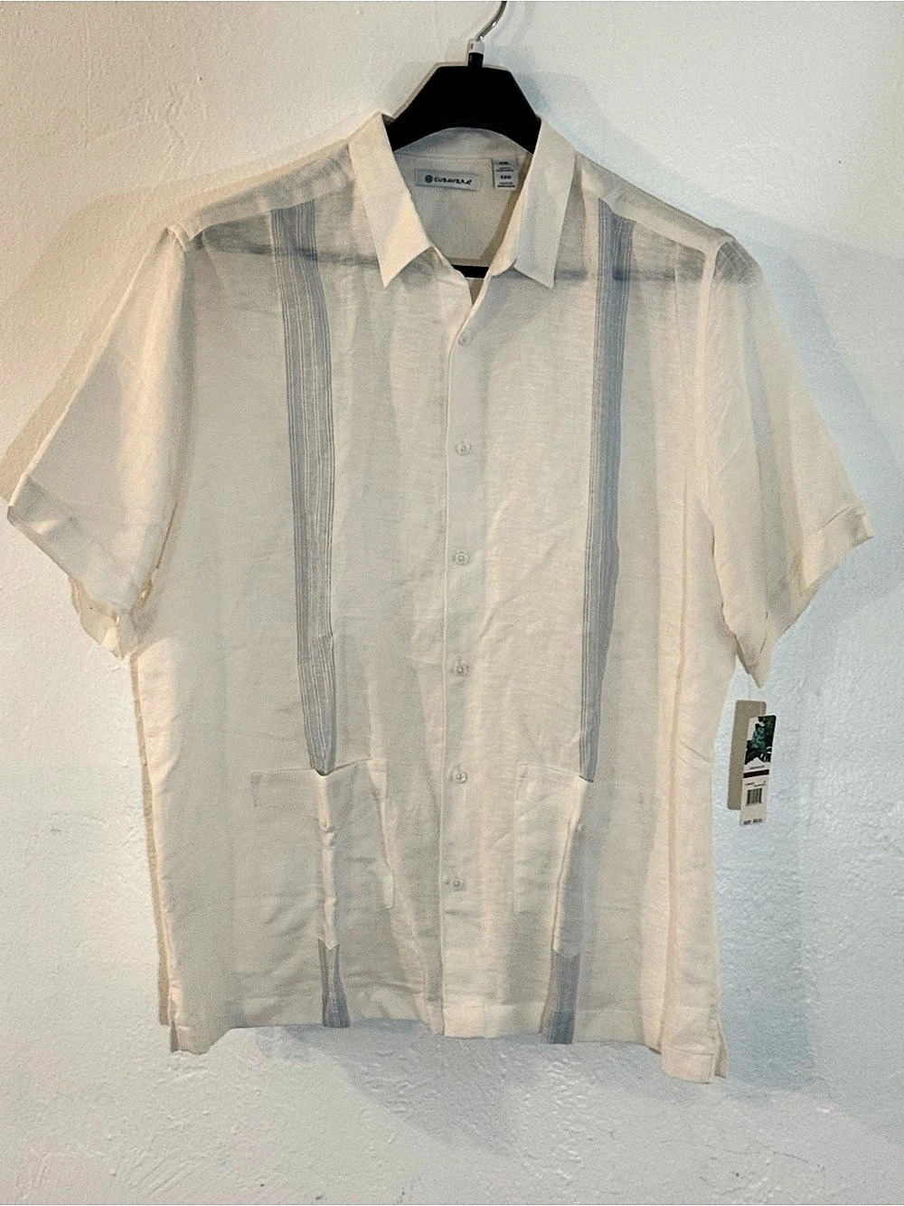 Cubavera Striped Linen Blend Shirt in White & Blue XXL NWT